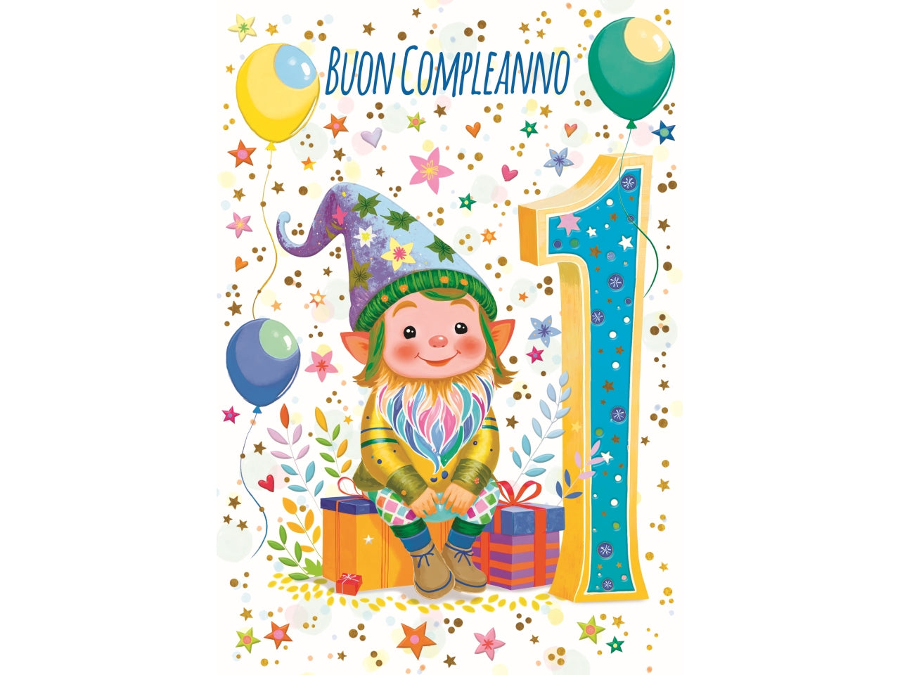 Biglietto buon compleanno 1° anno gnomo