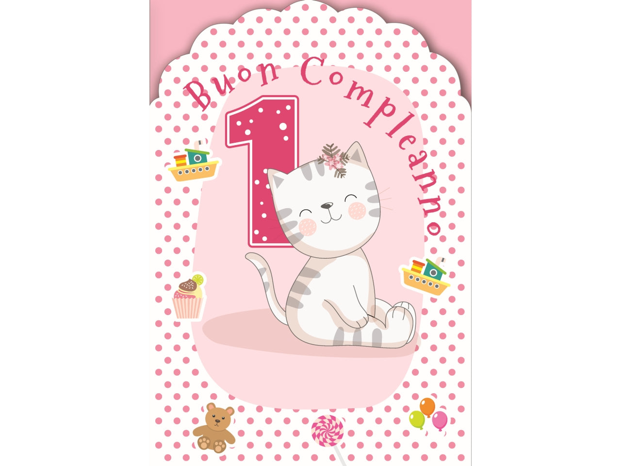 Biglietto buon compleanno 1° anno rosa
