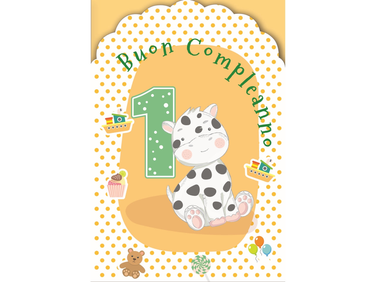 Biglietto buon compleanno 1° anno verde