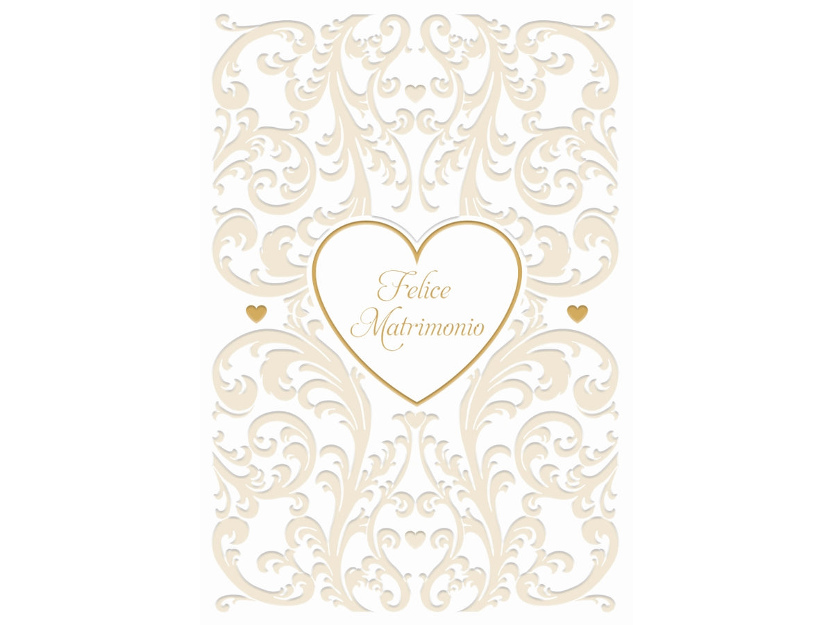 Biglietto felice matrimonio oro e perla