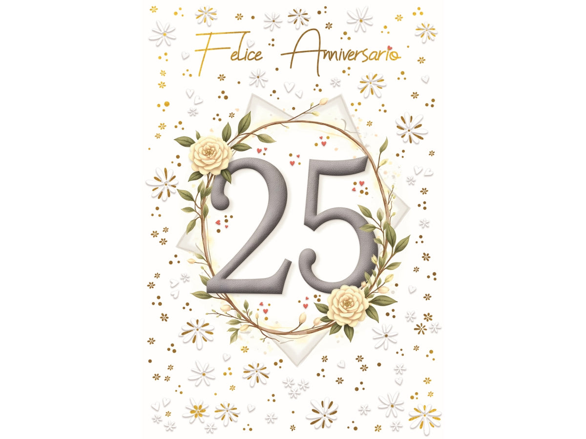 Biglietto felice anniversario 25°