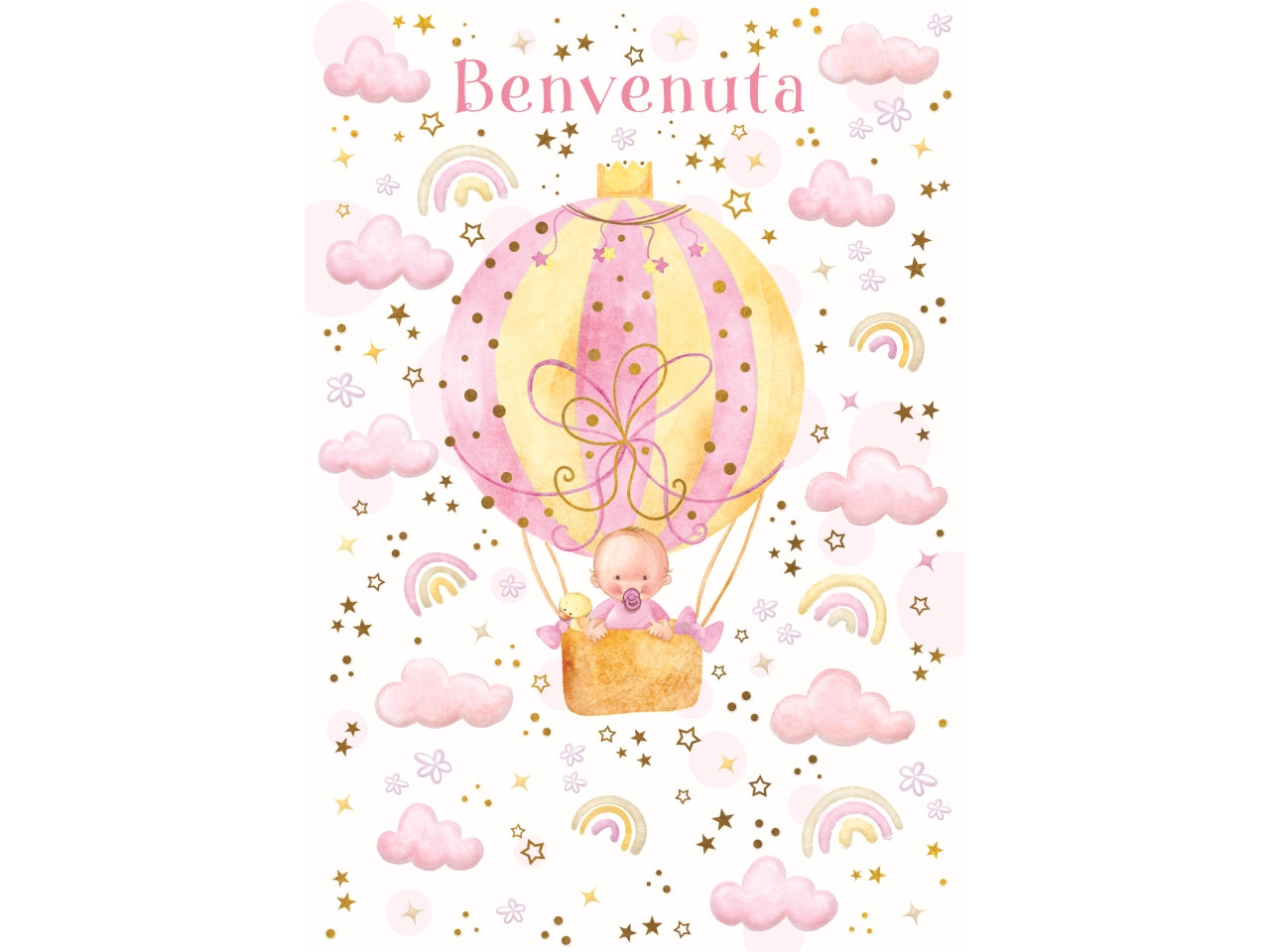 Biglietto lieto evento mongolfiera rosa