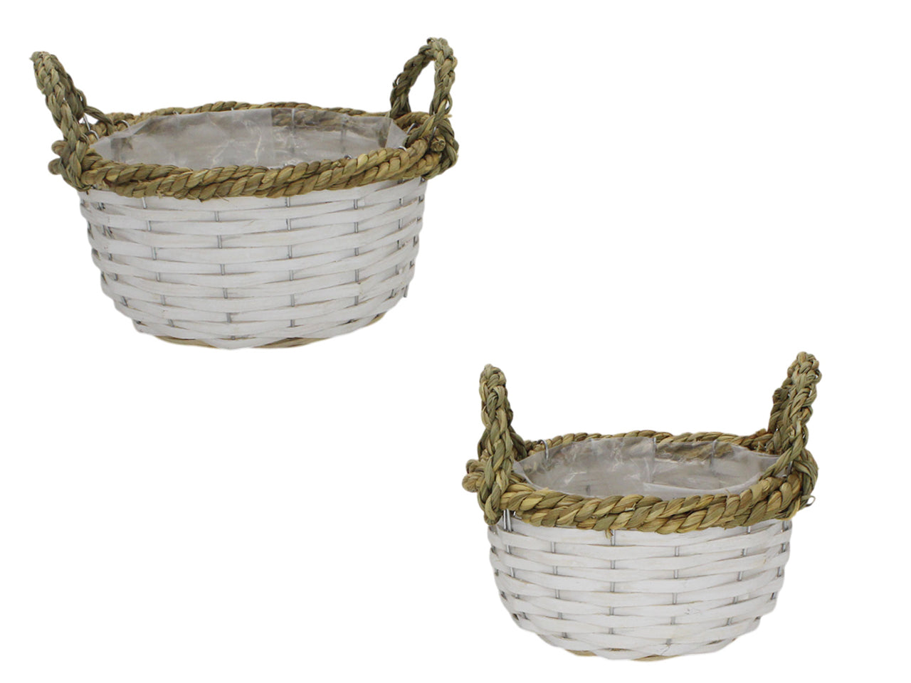 Cestini portapiante in rattan, set 2 pezzi tondi, grande 23x17cm piccolo 21x15cm