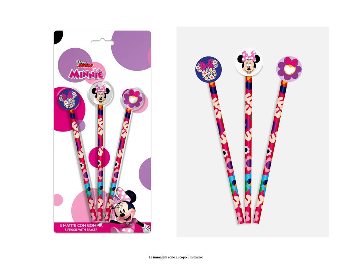 Minnie Matite con gomma set da 3 matite