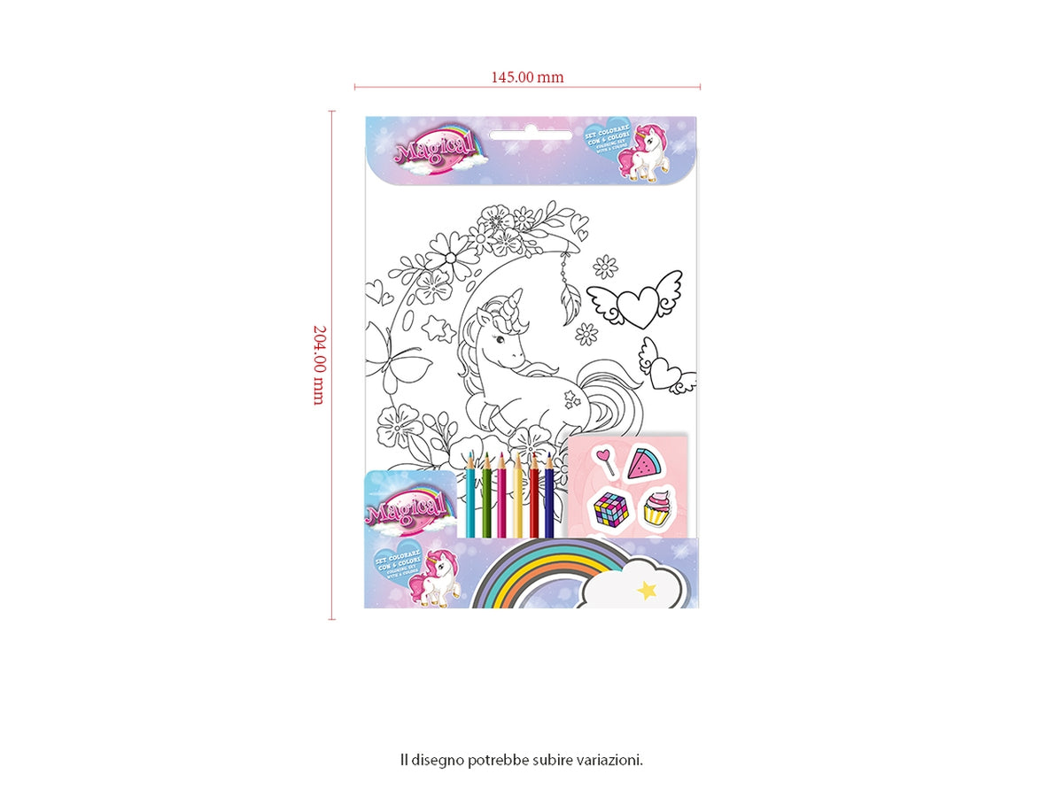 Unicorn Set da colorare 23x14cm con 6 colori