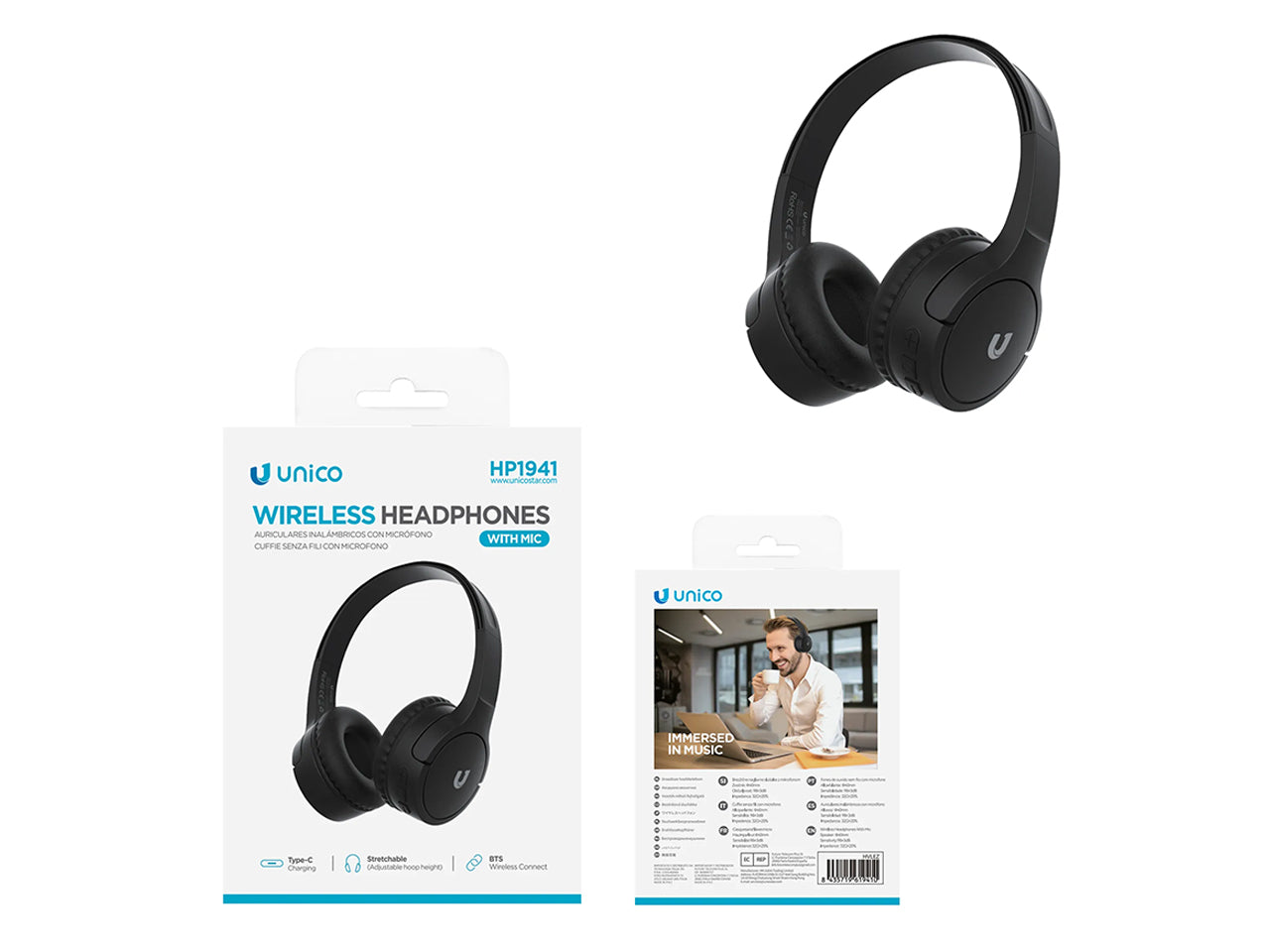 Cuffie Auricolari Bluetooth di tipo over-ear nero