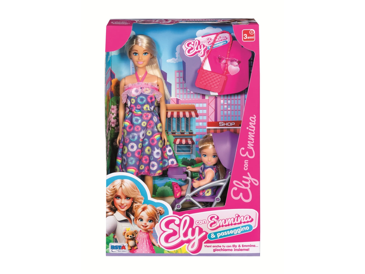 Bambola ely emmina con passeggino 29cm