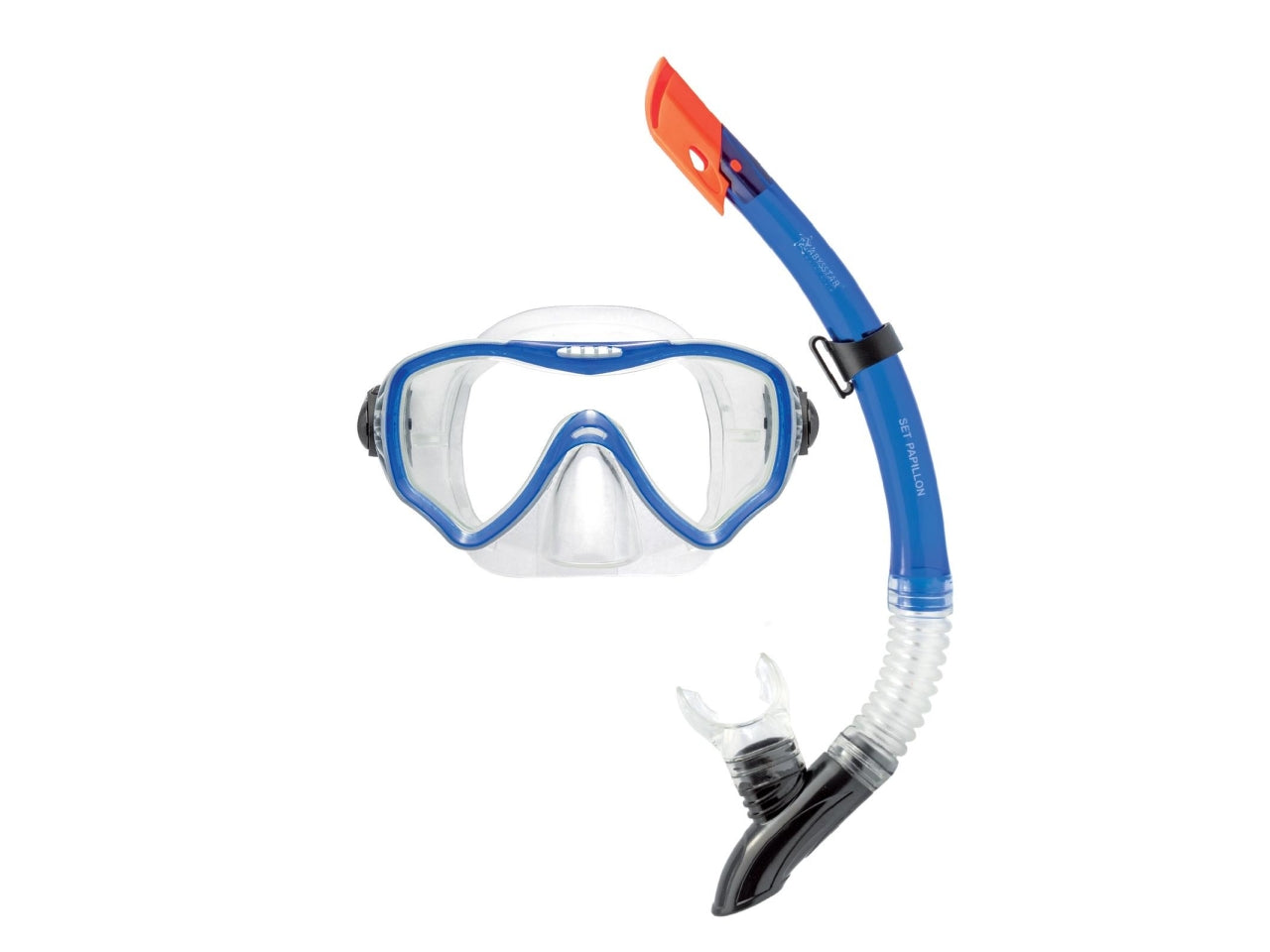 Maschera e boccaglio Papillon senior blu in pvc
