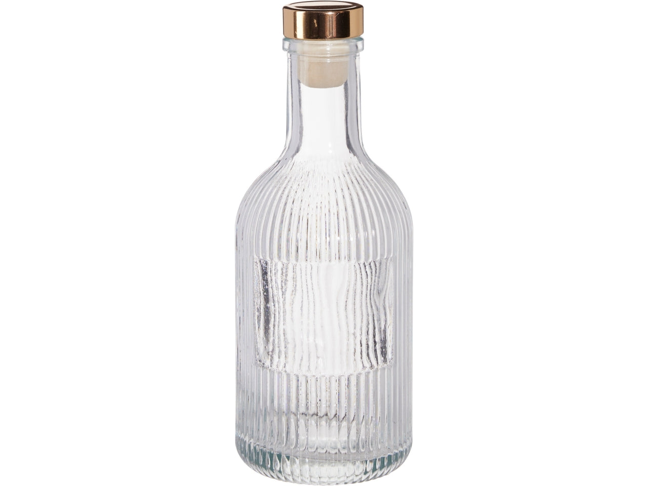 Bottiglia in vetro con coperchio TPE color oro, capacità 270ml Dimensioni d.6,7xh.16,2cm, peso 300gr Con design a righe