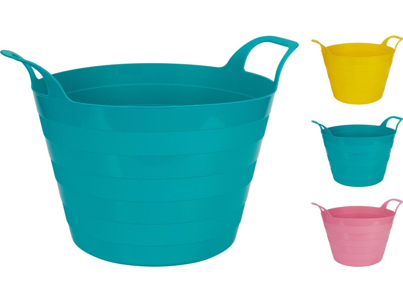 Secchio tondo flessibile da 30lt, dimensioni 54x37cm. Disponibile in 3 colori assortiti.