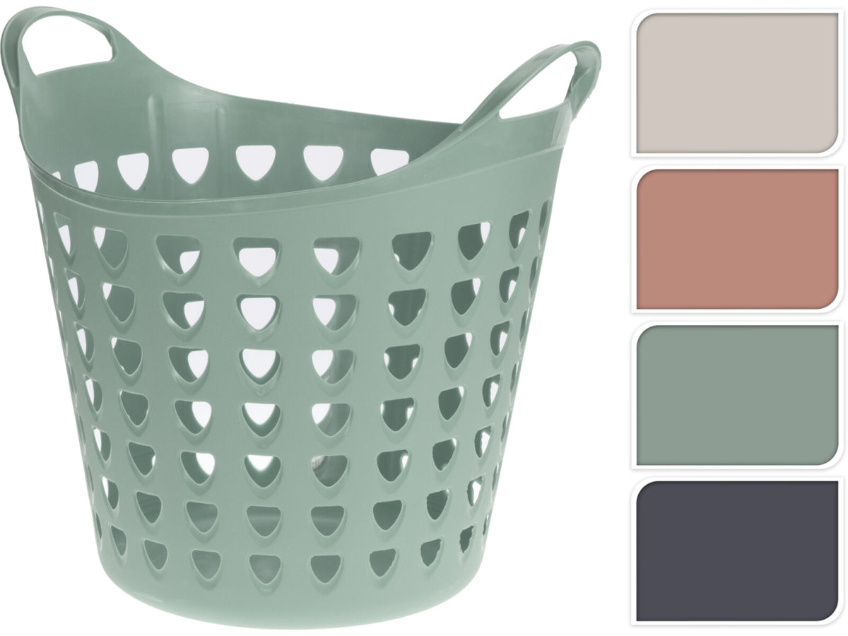 Cesto flessibile con fori, capacità 26lt, dimensioni d.45xH.40cm. Disponibile in 4 colori assortiti.