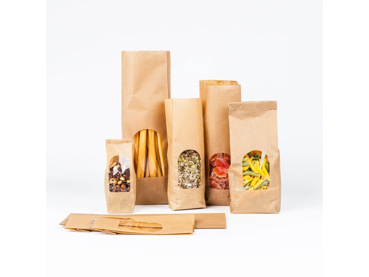 Buste per alimenti in carta fondo quadro con finestra 6+5x20cm, confezione da 50 buste