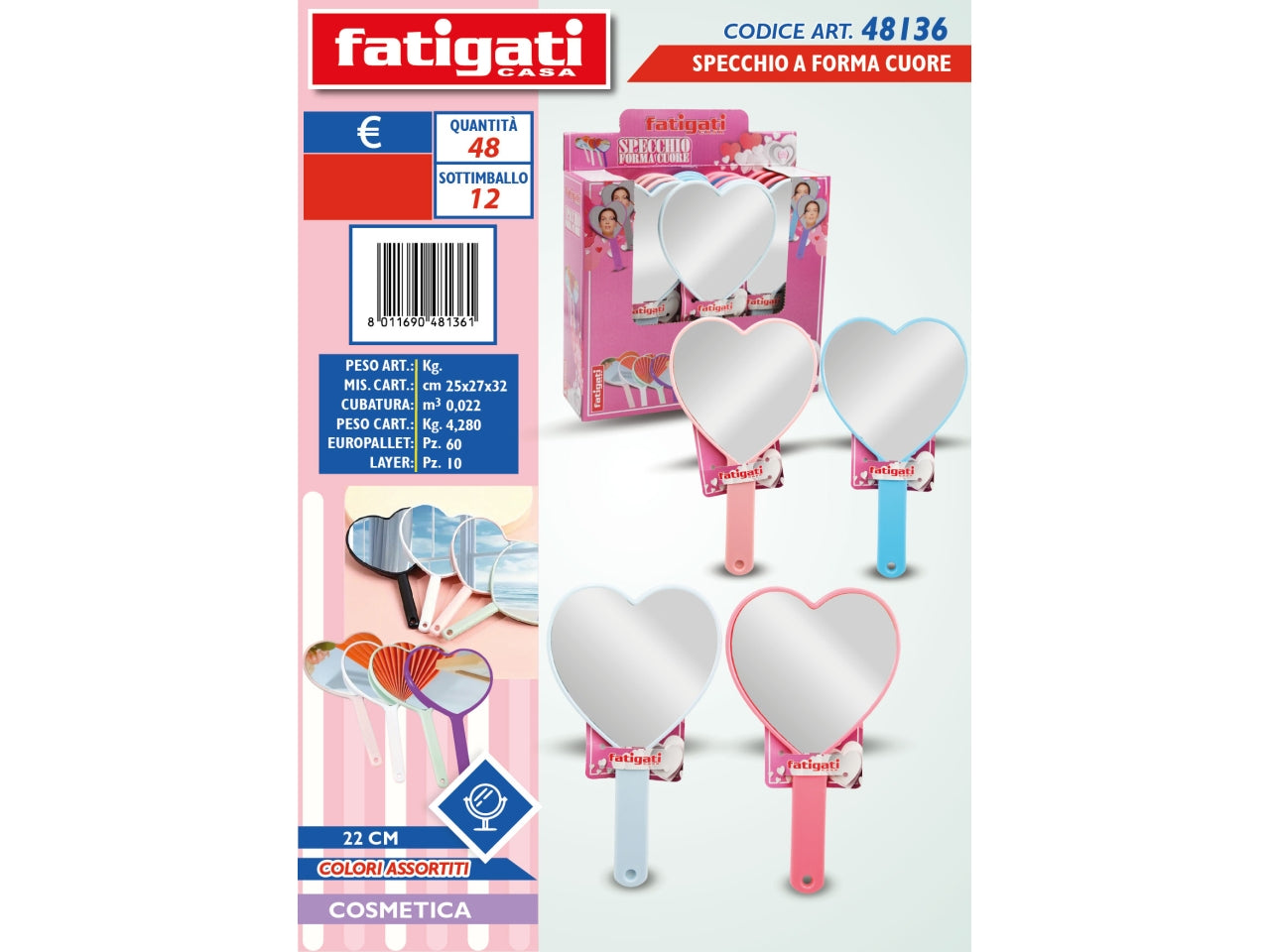 Specchio a forma di cuore 22cm