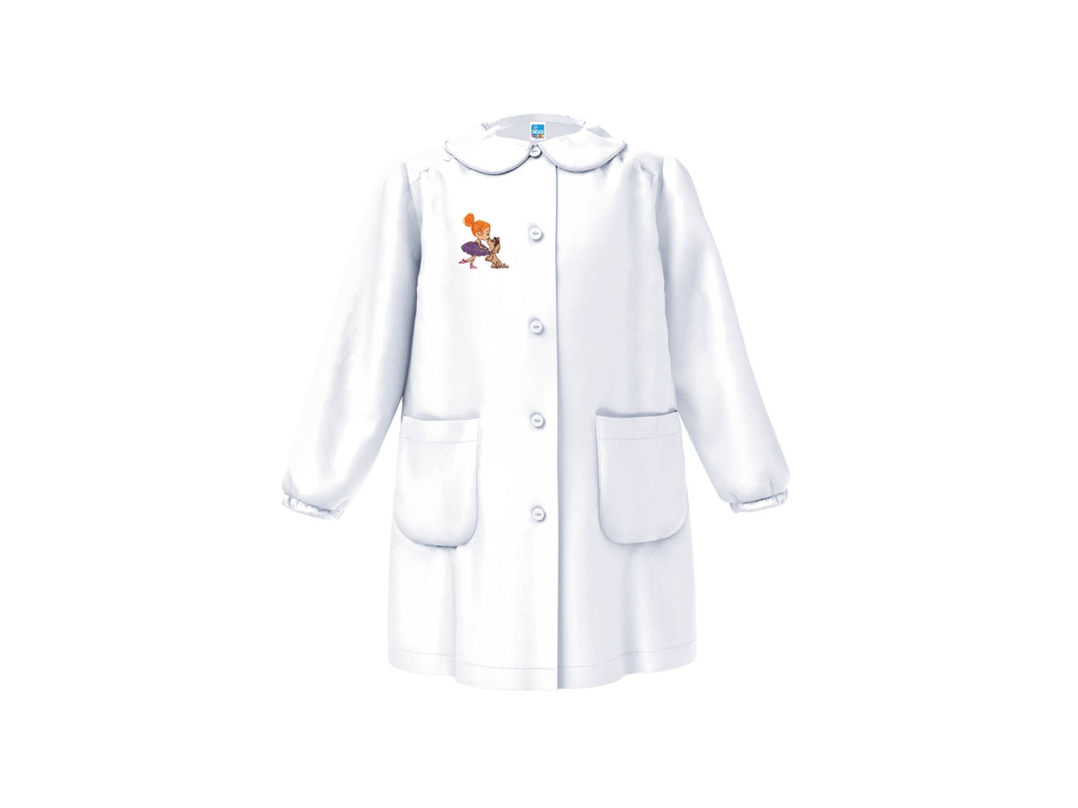 Grembiule asilo bimba bianco con bottoni, taglia 4 anni altezza 104cm