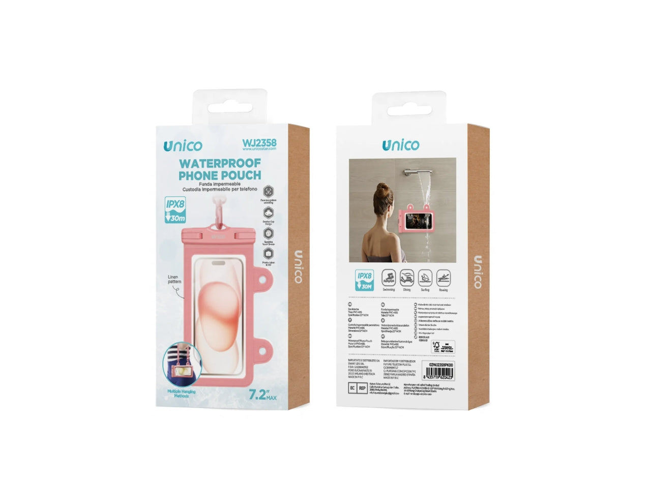 Custodia Impermeabile per Telefono Traversa + Bagno, 2 in 1, rosa