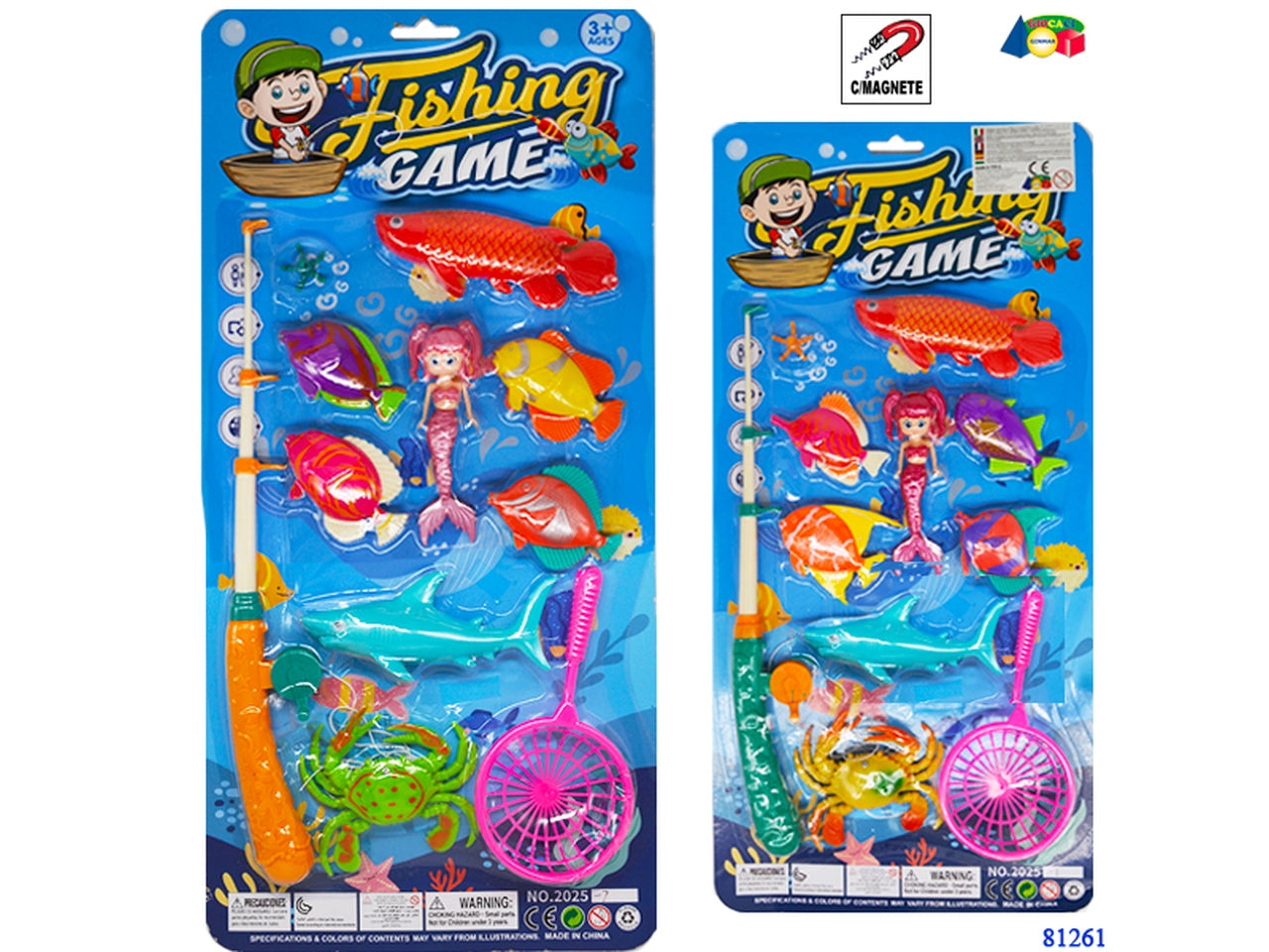 Set pesca magnetica con sirena e retino assortita