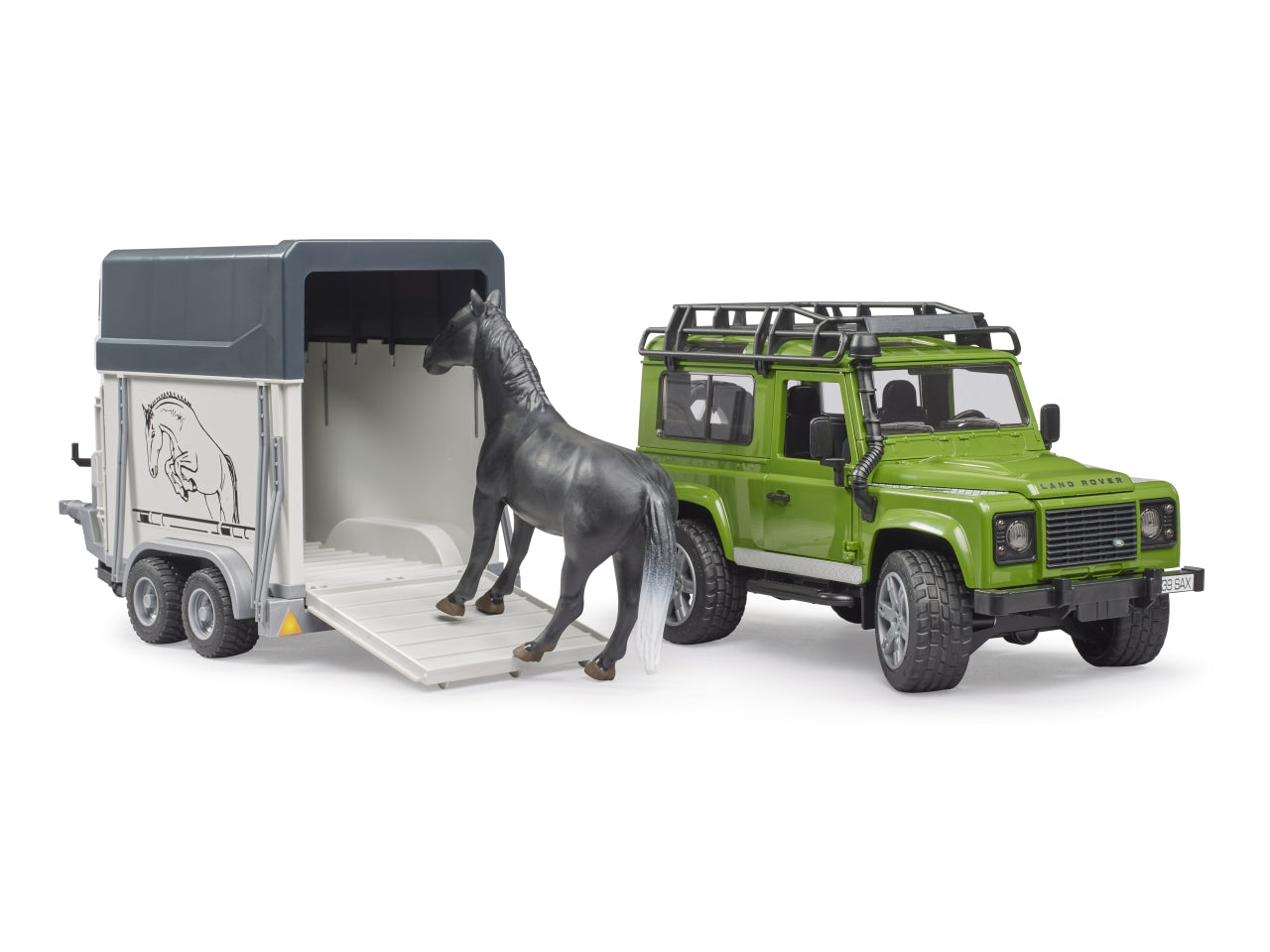 Land rover defender station wagon con rimorchio trasporto con 1 cavallo