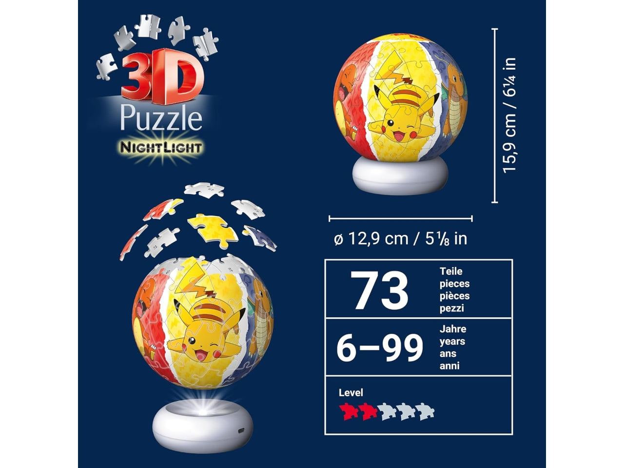 Puzzle 3d puzzle ball nightlight pokémon