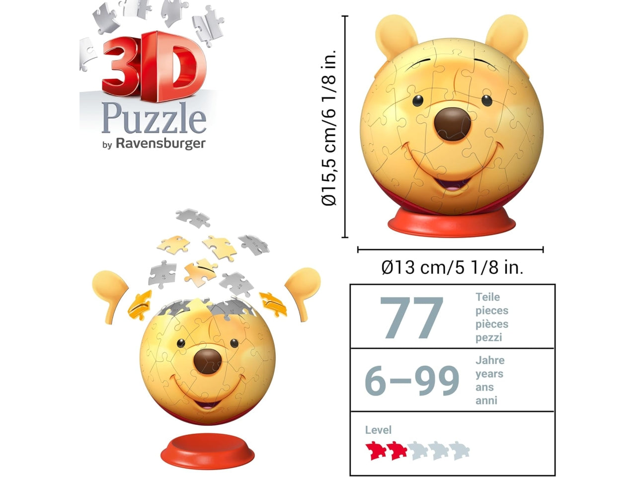 Puzzle 3d puzzleball 72pz winnie pooh con orecchie