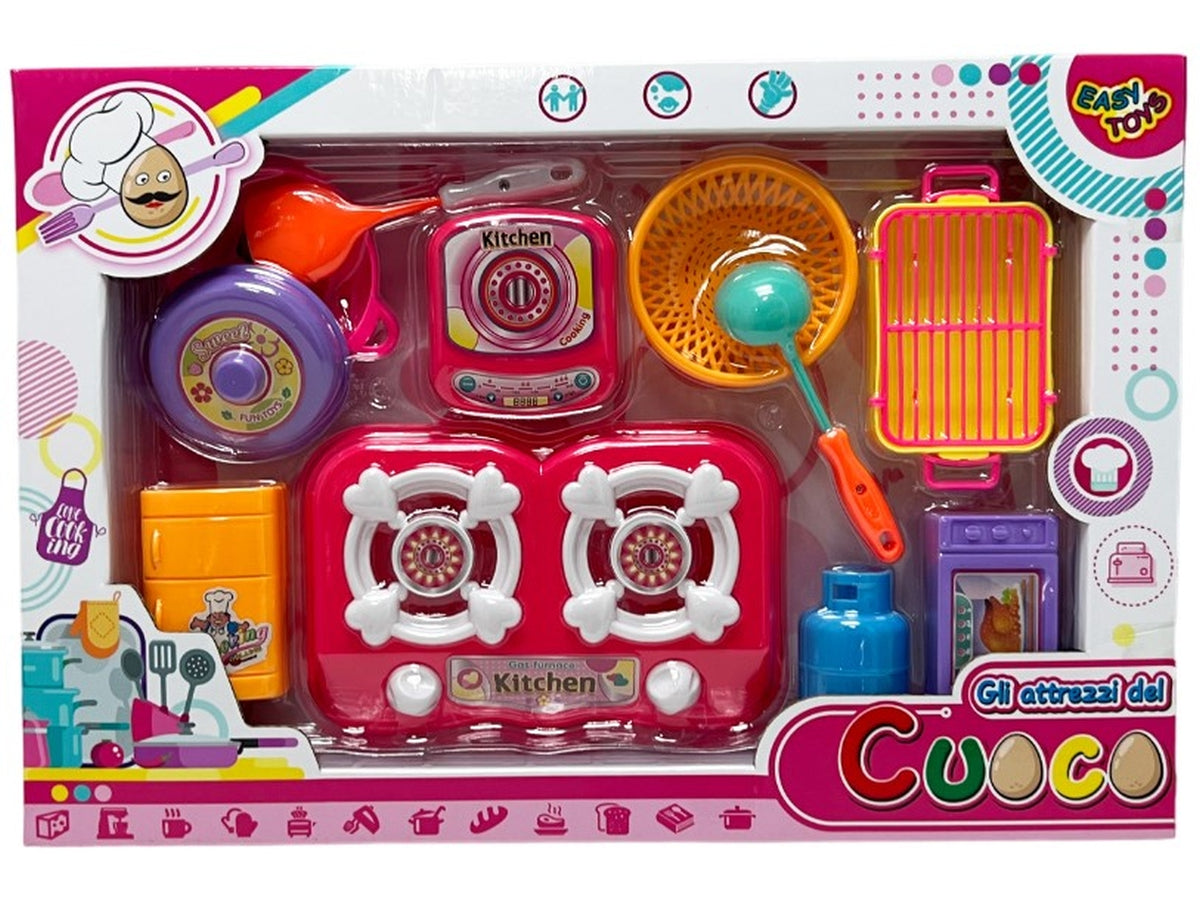 Gioco gli attrezzi del cuoco c/fornello e accessori
