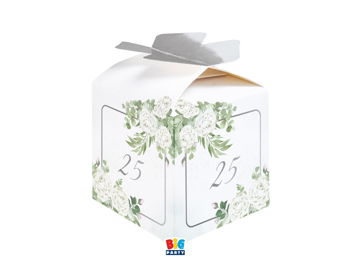 Scatoline portaconfetti Cubetto Fiocco 25 Anni Eucalipto set da 10 scatoline