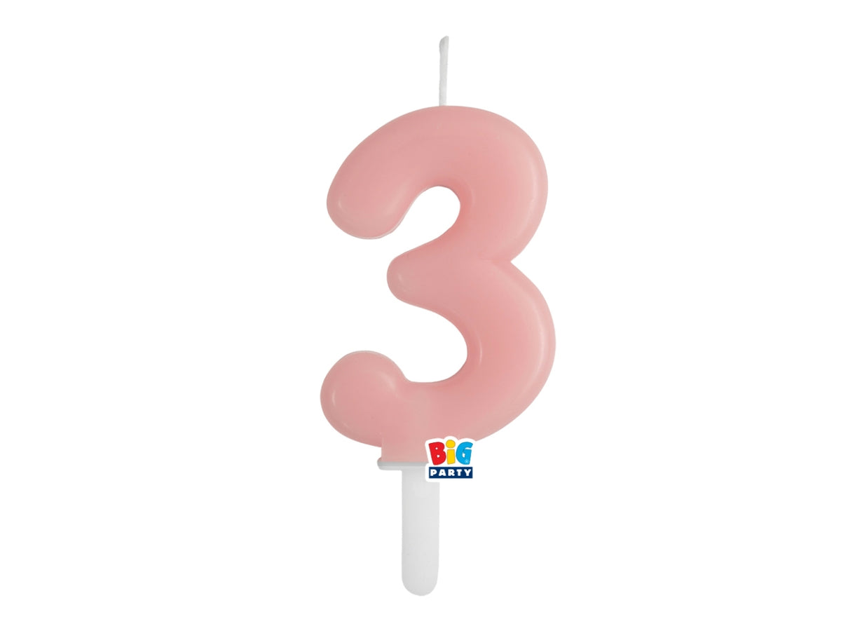 Candelina numero 3 di Cera Tiny Plump Rosa Baby 7cm