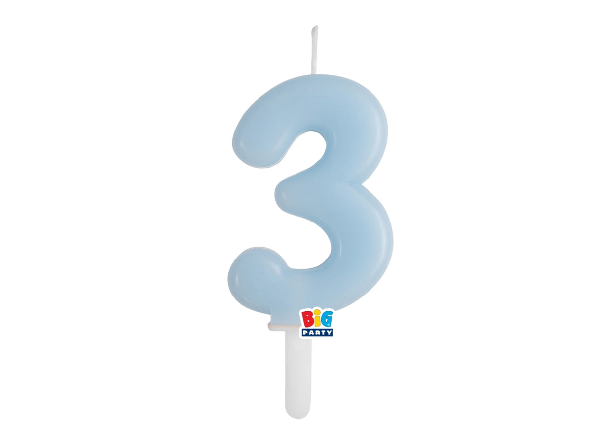 Candelina numero 3 di Cera Tiny Plump Celeste Baby 7cm