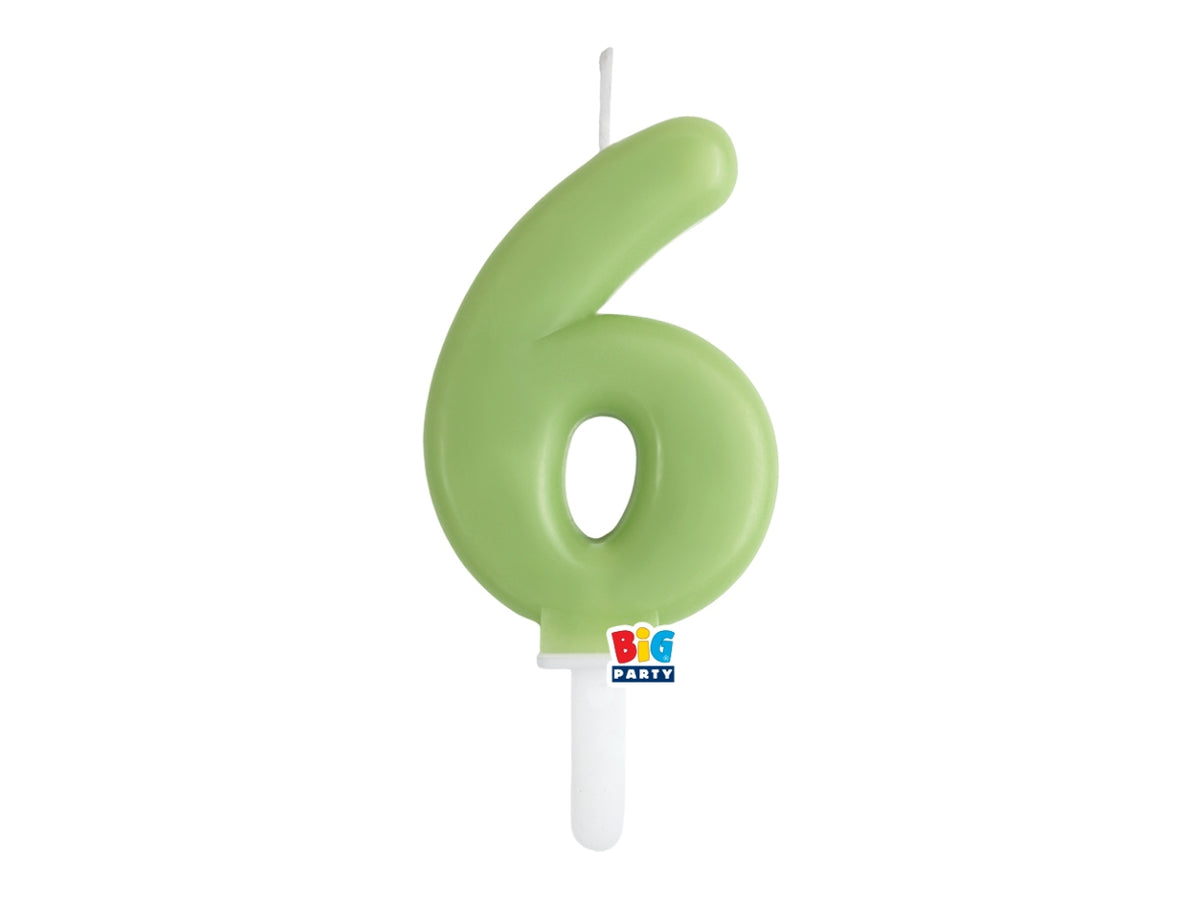 Candelina numero 6 di Cera Tiny Plump Verde Oliva 7cm