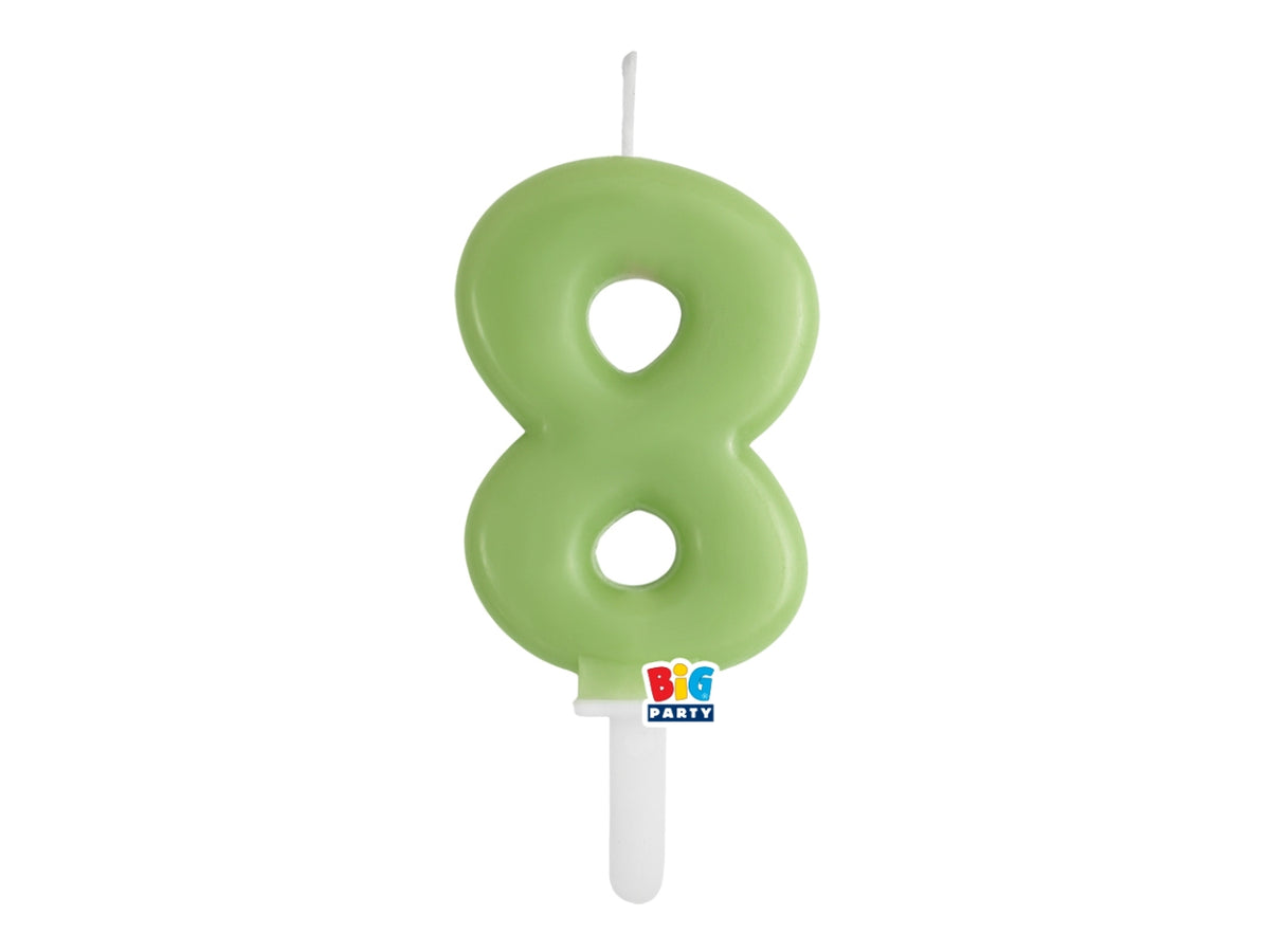 Candelina numero 8 di Cera Tiny Plump Verde Oliva 7cm