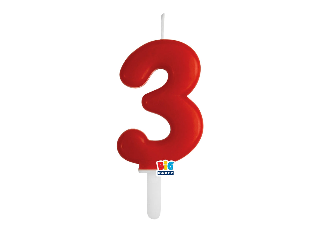 Candelina numero 3 di Cera Tiny Plump Rosso 7cm
