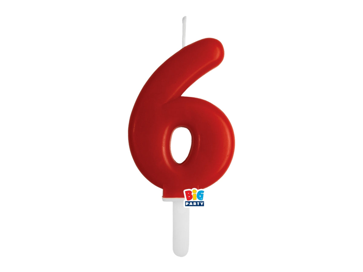 Candelina numero 6 di Cera Tiny Plump Rosso 7cm