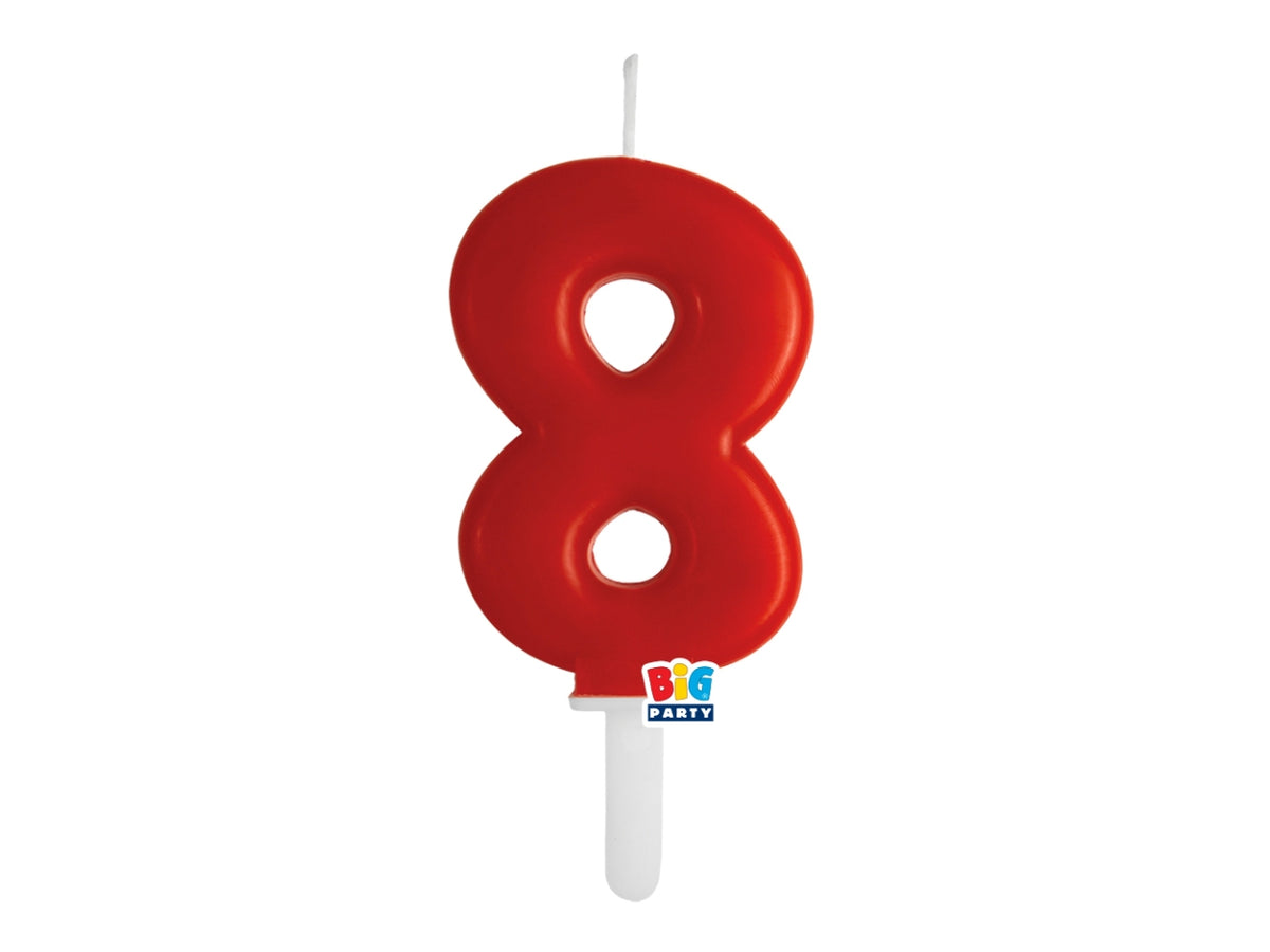 Candelina numero 8 di Cera Tiny Plump Rosso 7cm