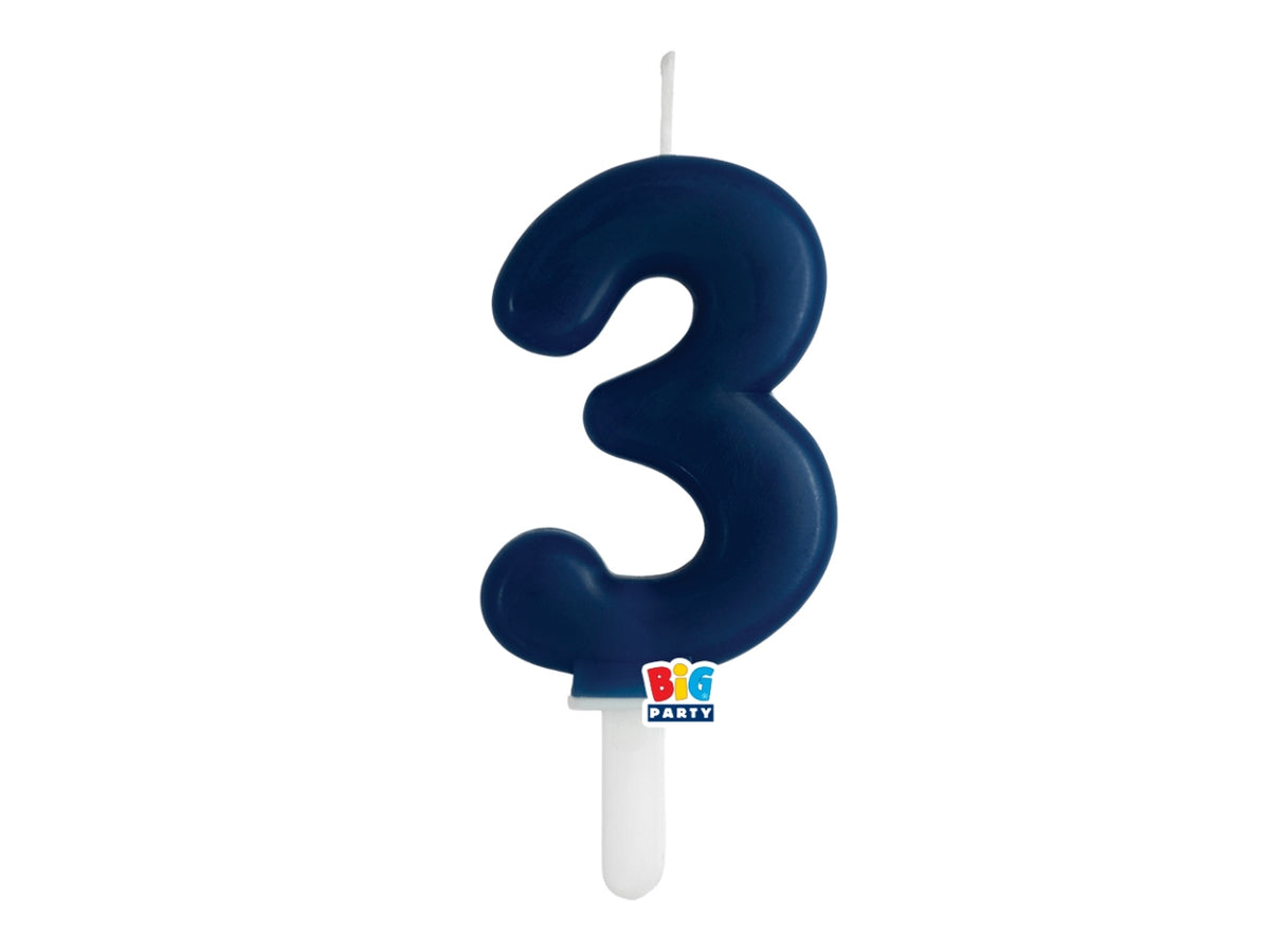 Candelina numero 3 di Cera Tiny Plump Blu Navy 7cm