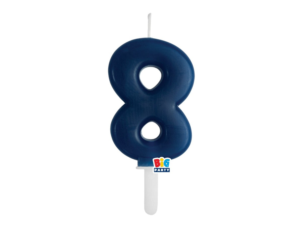Candelina numero 8 di Cera Tiny Plump Blu Navy 7cm