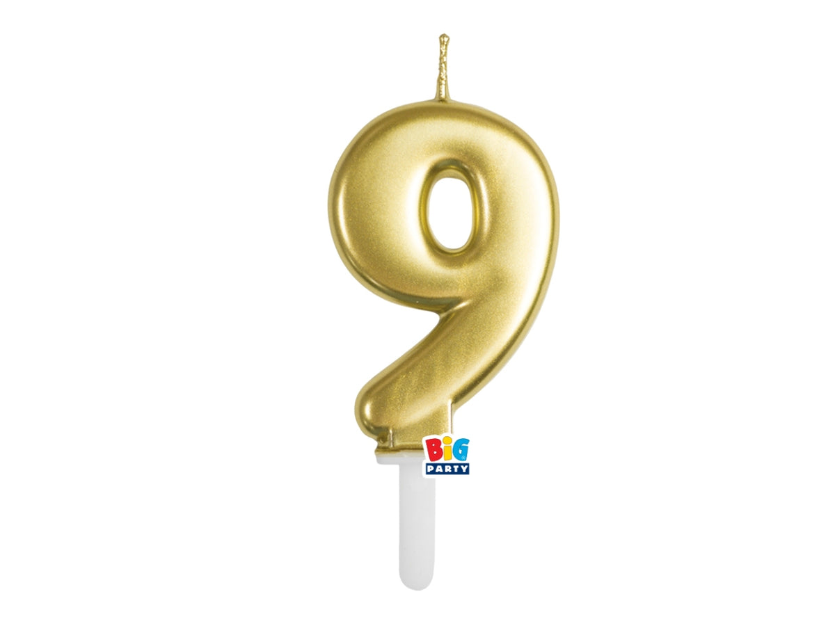 Candelina numero 9 di Cera Tiny Plump Oro Metal 7cm