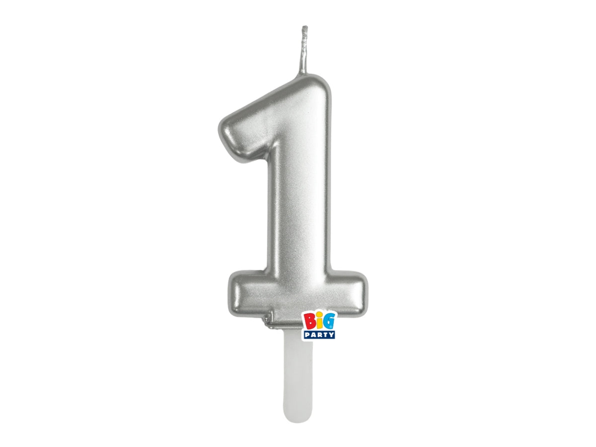 Candelina numero 1 di Cera Tiny Plump Argento Metal 7cm