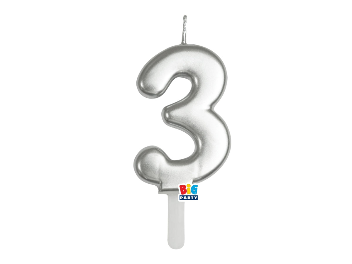 Candelina numero 3 di Cera Tiny Plump Argento Metal 7cm
