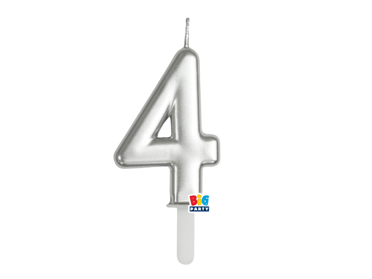 Candelina numero 4 di Cera Tiny Plump Argento Metal 7cm
