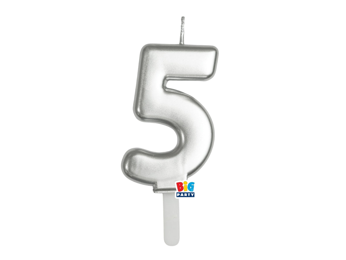 Candelina numero 5 di Cera Tiny Plump Argento Metal 7cm