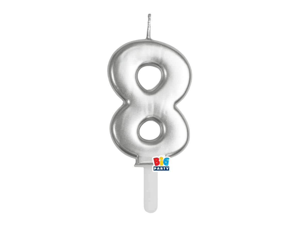 Candelina numero 8 di Cera Tiny Plump Argento Metal 7cm