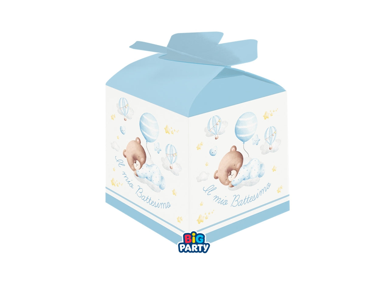 Scatoline portaconfetti Cubetto Fiocco Battesimo Baby Bear Celeste set da 10 scatoline