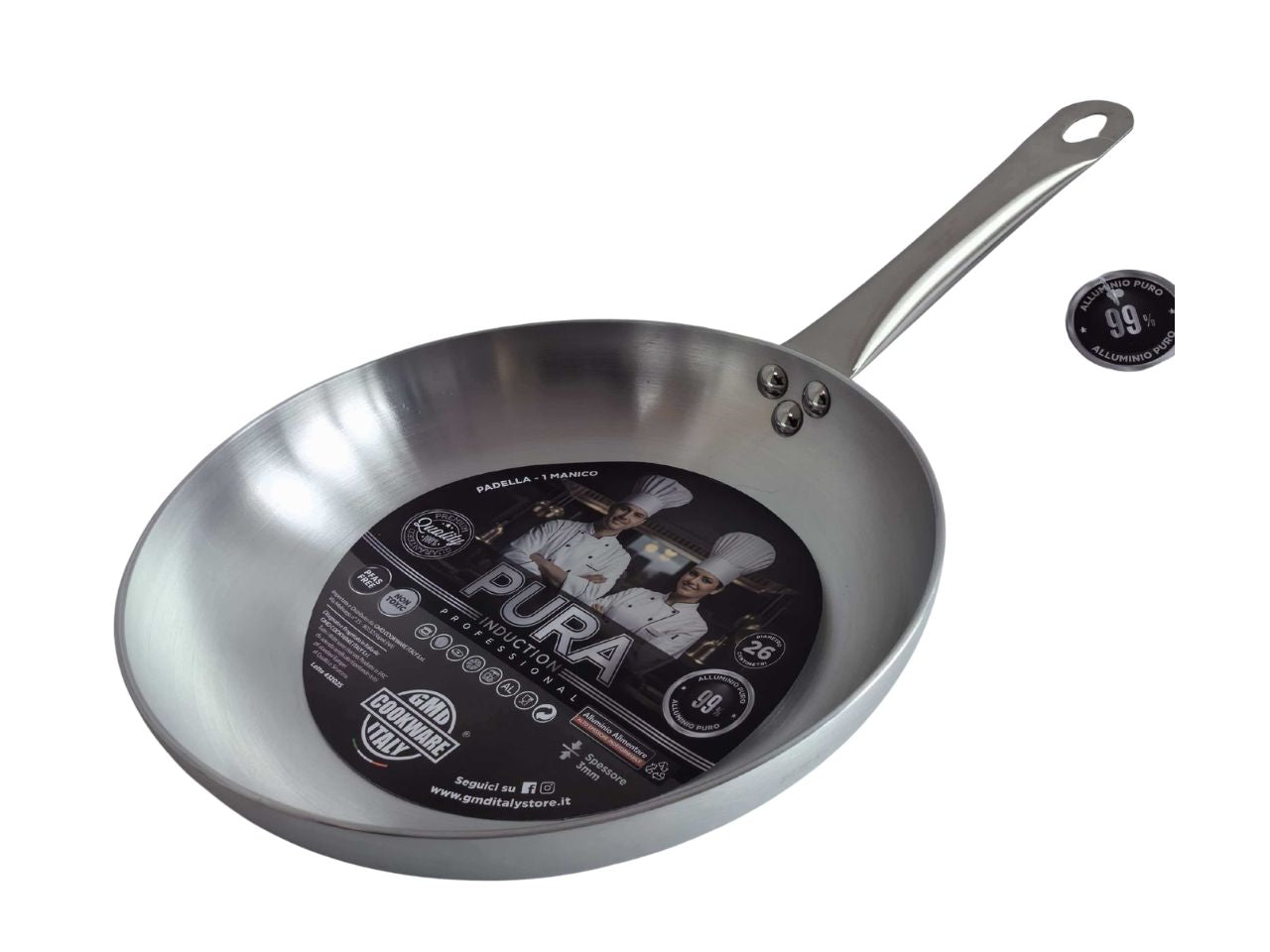 Pura induction-padella 1m inox 26cm 3mm