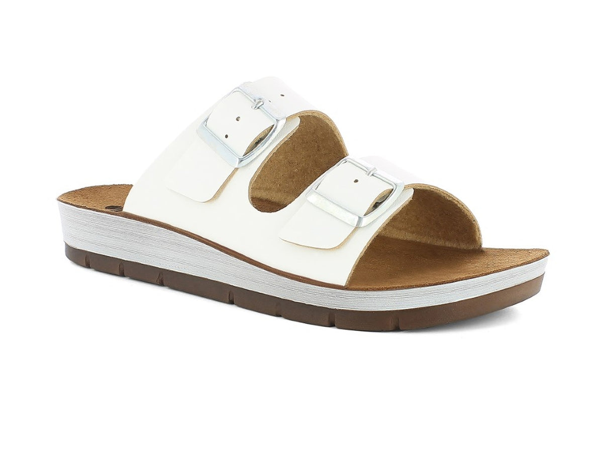Inblu ciabatta donna doppia fascia con fibbie e plantare in vera pelle, bianca taglia 39