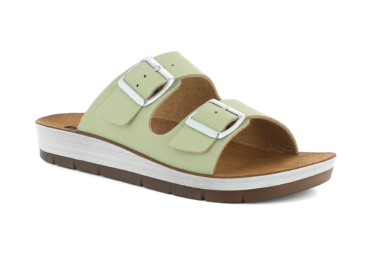 Inblu ciabatta donna doppia fascia con fibbie e plantare in vera pelle, verdino taglia 40