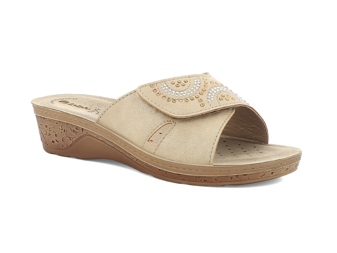 Inblu ciabatta donna con fascia regolabile e strass, sabbia taglia 37