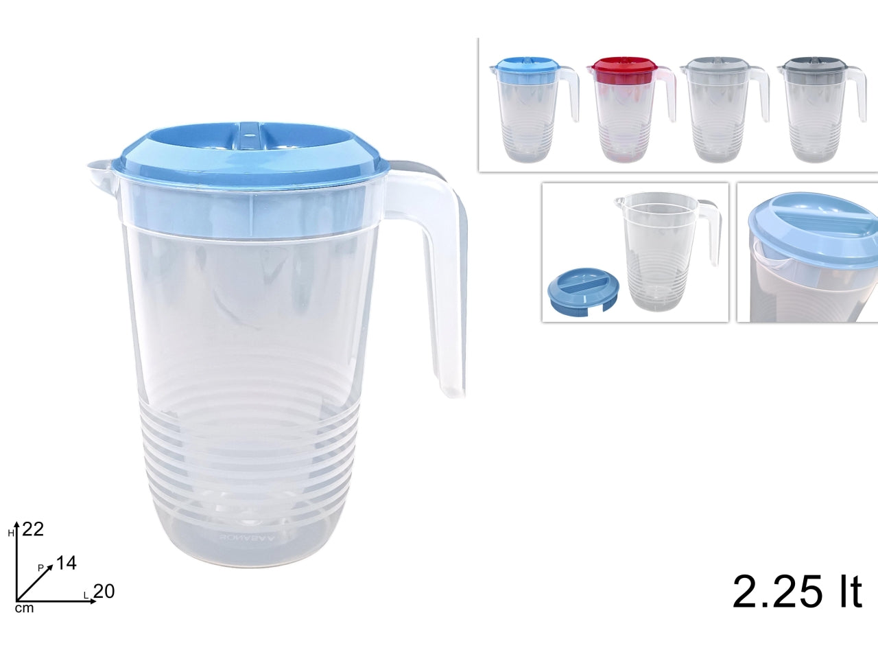 Brocca in plastica da 2,25lt con coperchio in vari colori assortiti