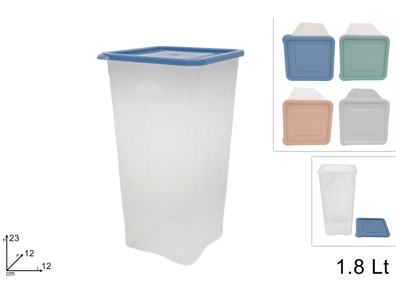 Contenitore alto in plastica da 1,8lt con coperchio in 4 colori assortiti