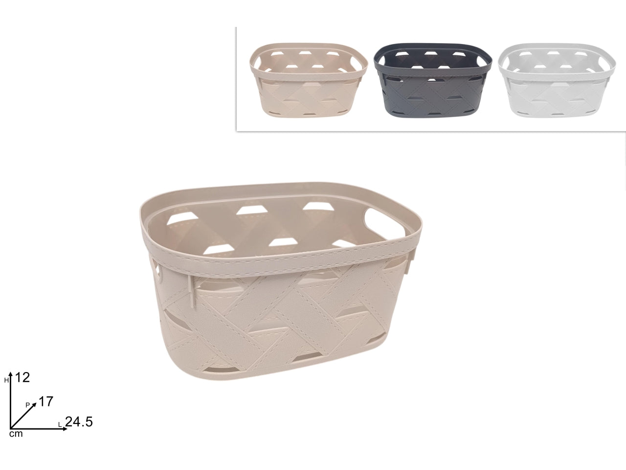 Cestino rettangolare in plastica 24,5x17x12cm 3 colori assortiti