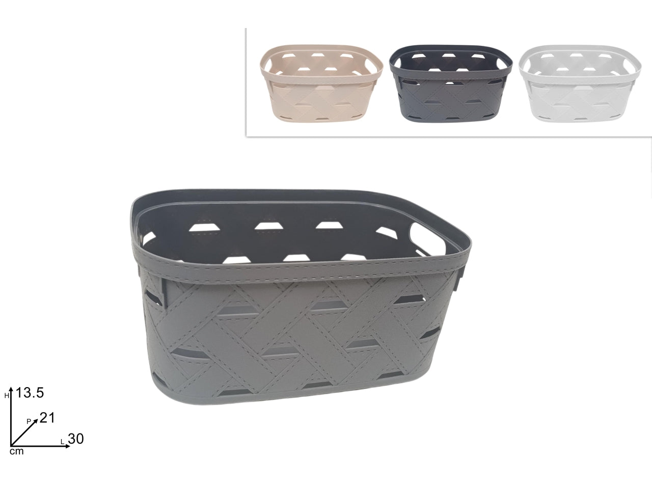Cestino rettangolare plastica 30x21x13,5cm 3 colori assortiti