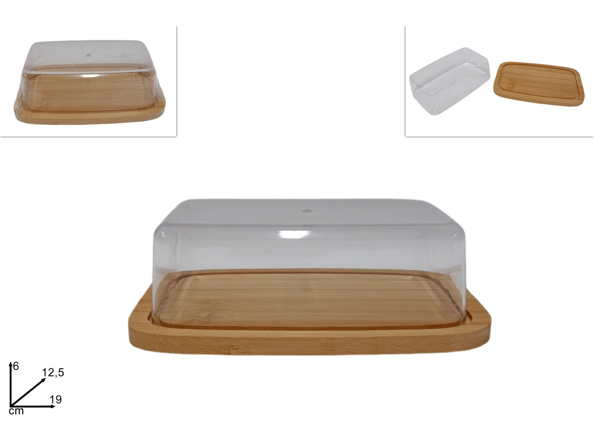 Vassoio in bamboo 19x12,5cm con coperchio trasparente